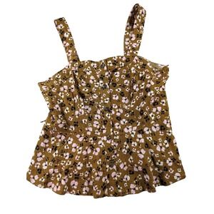 Who What‎ Wear Top Linen Blend Light Brown Animal Floral Peplum Crop Size XL NEW